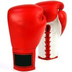 Red & White Lace-Up Boxing Gloves